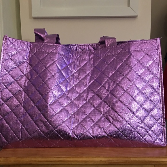 joy mangano metallic leather tote